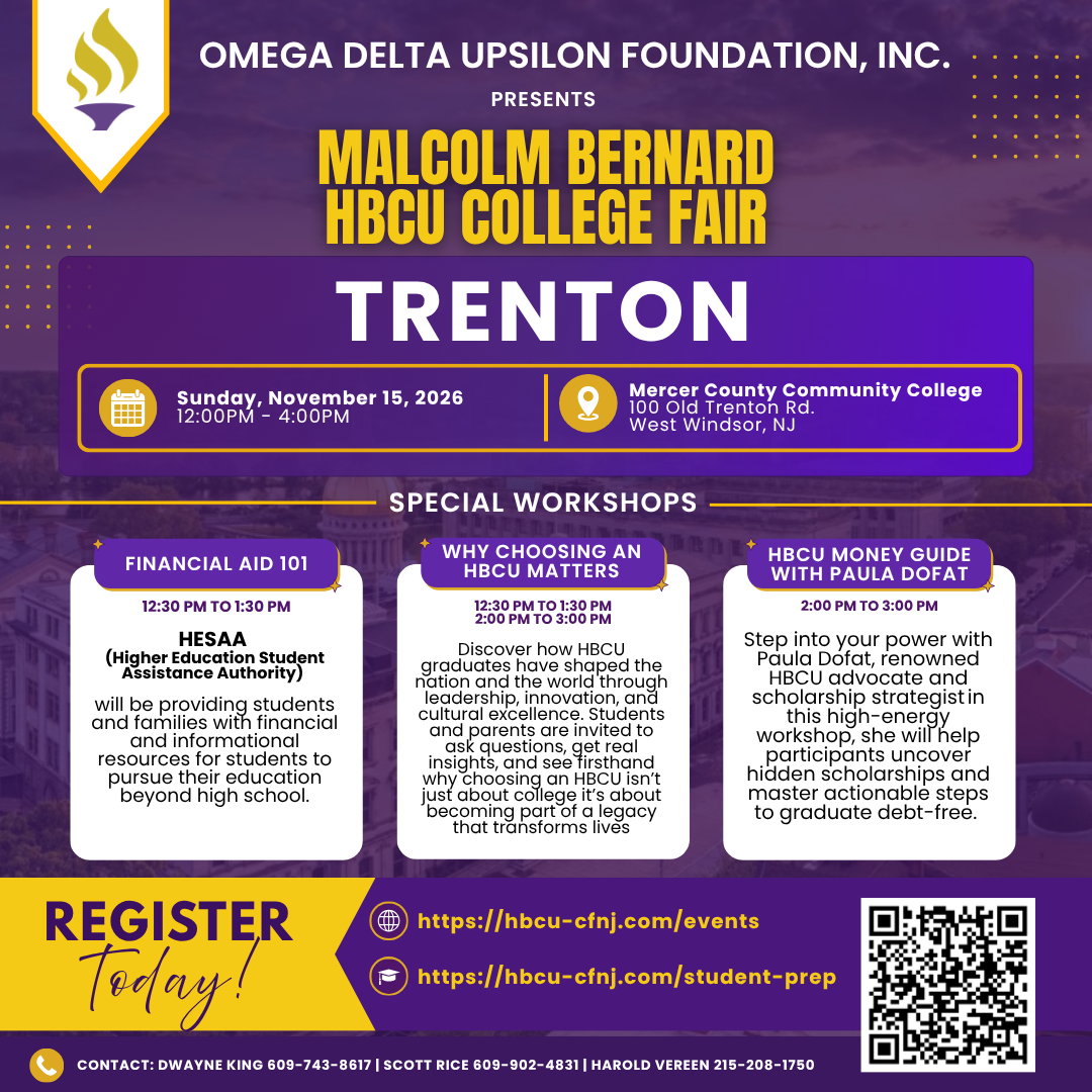Omega Delta Upsilon Foundation presents the Malcolm Bernard HBCU College Fair in Trenton on November 15, 2026
